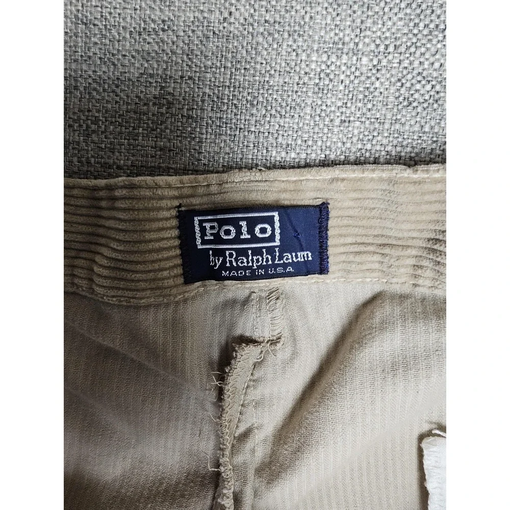 Vintage Polo Ralph Lauren Pants Mens 36x30 Beige Corduroy Pleated Made USA 90s